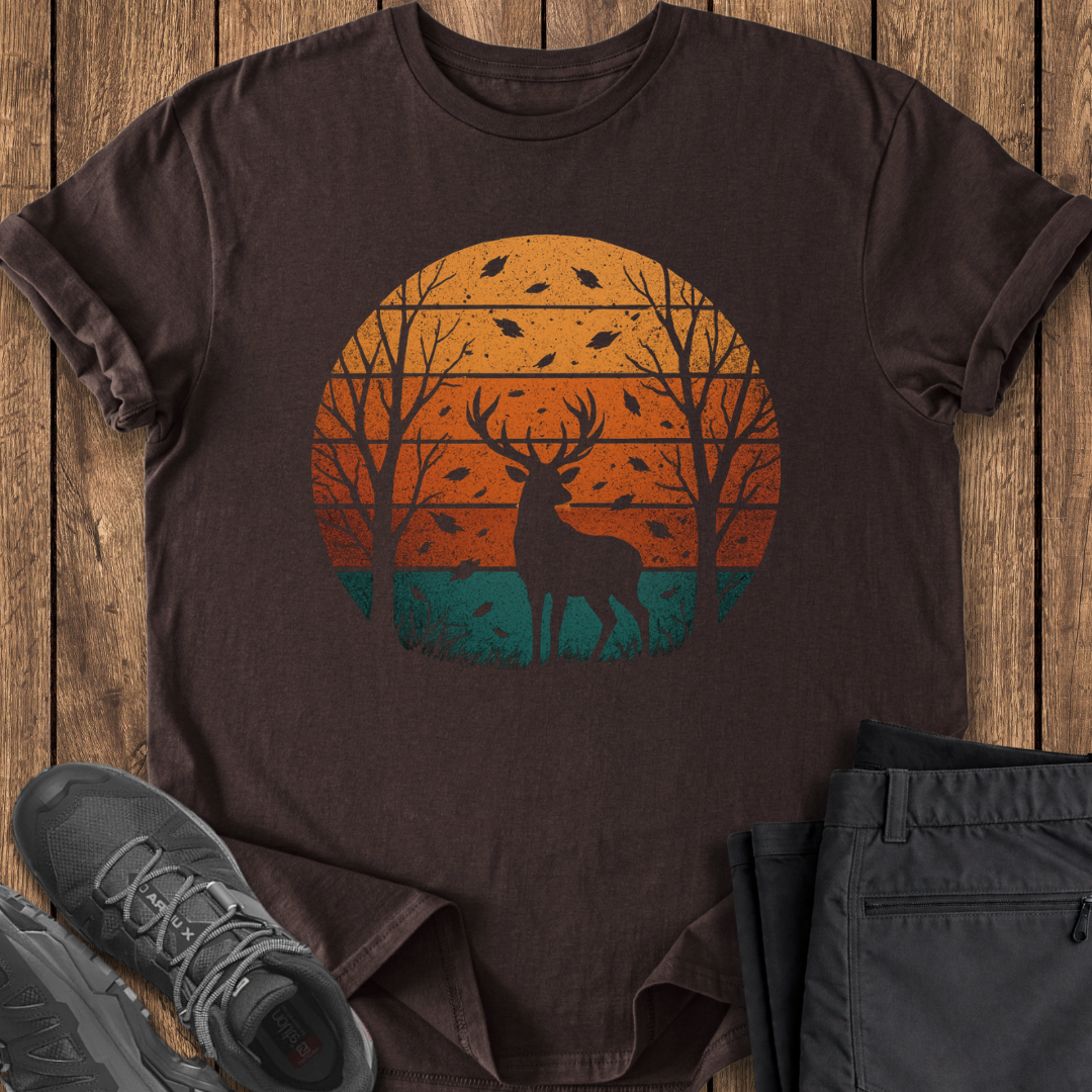 buck deer antlers autumn sunset forest outdoors hunting tshirt
