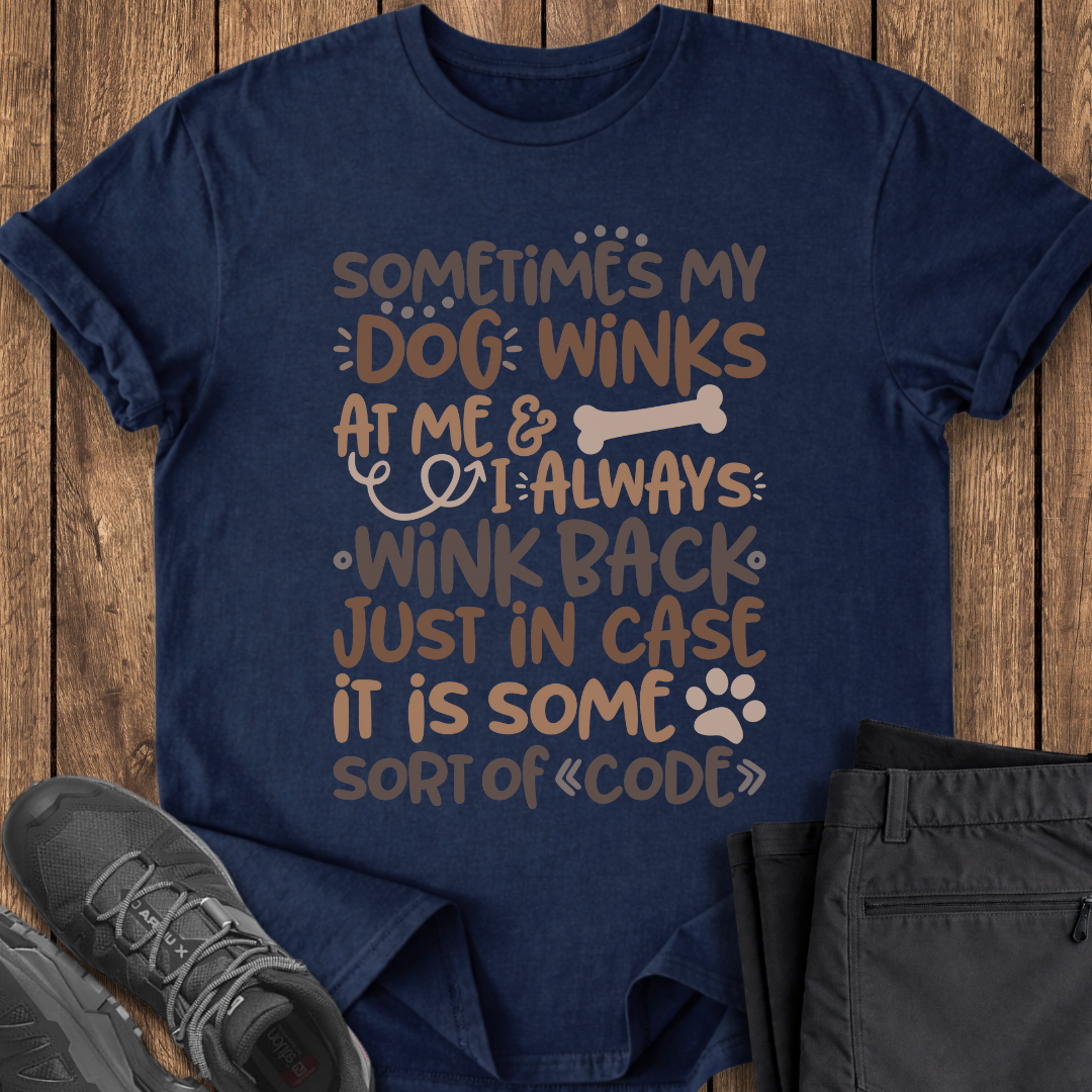 Navy blue t-shirt with humorous dog-themed text on a wooden surface with shoes and pants. dog lover funny t shirt